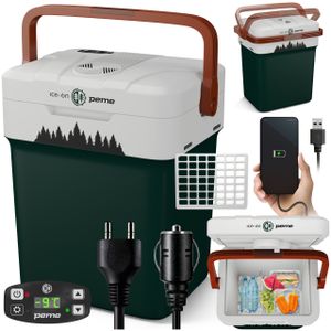 PEME Essential 26litrový elektrický chladicí box pro chlazení a udržování tepla, mobilní chladnička 12/230V, ekologický režim, připojení USB, pro kempování a auto