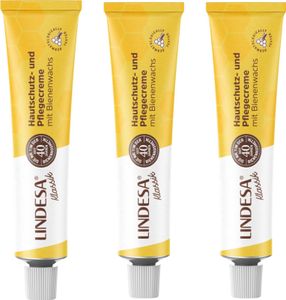 3x LINDESA® Klassik Hautschutzpflegecreme mit Bienenwachs Handcreme 50 ml gelbe Alu-Tube