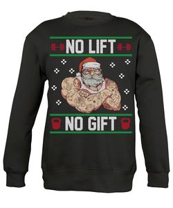 No Lift No Gift Fitness Santa Ugly Christmas Pullover Sweatshirt, Schwarz, XL, Vorne