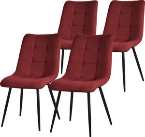 ML-Design Esszimmerstühle 4er Set Rot, Wohnzimmerstühle mit Stoffbezug und Metallbeinen, Küchenstühle mit Rückenlehne