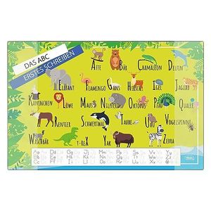 Idena 10450 - Schreibtischunterlage mit zwei Einstecktaschen, Lern ABC, ca. 58,5 x 38,5 cm groß, praktisches Zubehör für Kinder-, Jugend- und Arbeitszimmer