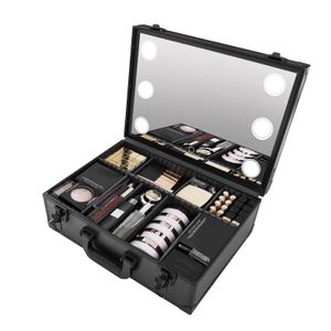 Kosmetický organizér Kosmetický kufřík Make-up Case Black Kadeřnický kufřík Make-up Box Kosmetický box s LED lampičkami Výklopné zrcadlo Dárek