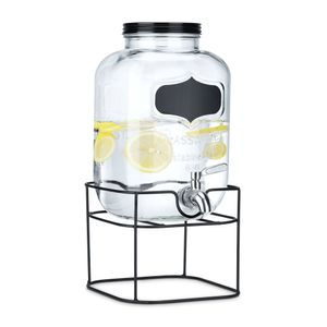 Navaris Getränkespender 5 Liter aus Glas - Zapfhahn aus Edelstahl und Ständer - Wasserspender Glasbehälter für kalte Getränke - Schwarz