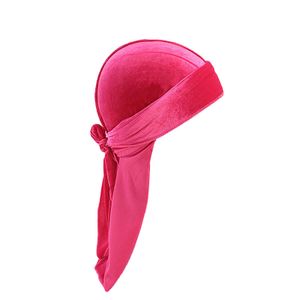 Durag-Mütze, einfarbig, ultraweich, hält warm, Samt, für Männer und Frauen, Kopfwickel mit langem Schwanz für den Winter, Rosarot