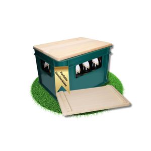 Bierkastensitz 'Woody' - Sitzauflage aus Holz - Outdoor Sitz für Festival, Vatertag, Camping und Balkon - 2in1 mobiler Hocker & Tisch Natur