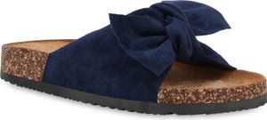 Mytrendshoe Damen Sandalen Pantoletten Sommer Schlappen Hausschuhe 833538, Farbe: Dunkelblau, Größe: 37