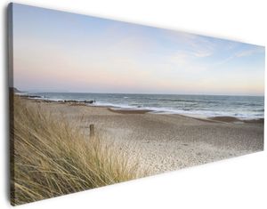 Wallario Premium Leinwandbild Strandspaziergang im Urlaub an der Ostsee in Größe 50 x 125 cm