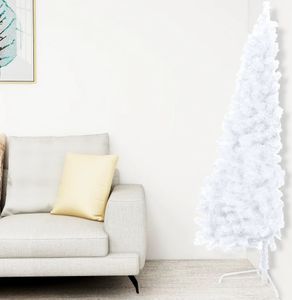 The Living Store Sztuczna pół choinka ze stojakiem Biała 210 cm PVC