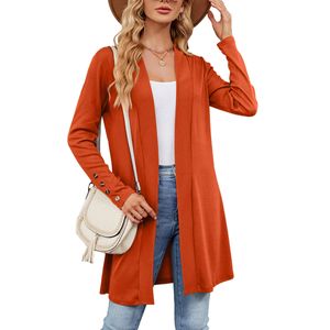 Damen Langarm Strickjacken Outwear Elegant Pullover Cardigan Einfarbig Herbst Lange  Orange Rot,Größe:Xl