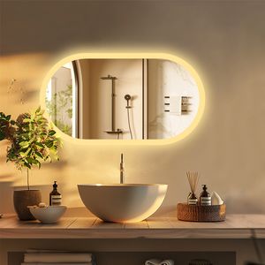 WISFOR LED Badspiegel Oval, 50×80cm Wandspiegel mit Touch Schalter, Anti-Beschlag dimmbar für Badezimmer Schlafzimmer Make-Up, 3 Lichtfarben, IP56 Energiesparend
