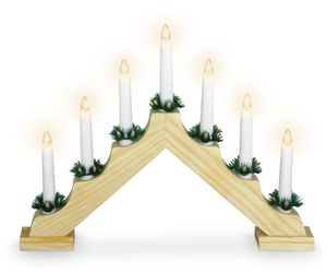 Schwibbogen Holz mit 7 LED Kerzen - Adventsleuchter Kerzenbrücke