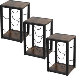 ML-Design 3er Set Weinregal für 4 Flaschen, Vintage, Freistehendes Flaschenregal aus Holz und Metall
