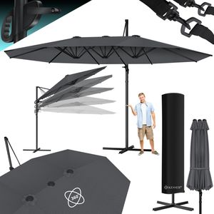 KESSER® Sonnenschirm Doppelsonnenschirm 4,6m x 2,7m | Ampelschirm Abdeckung & Windsicherung mit Kurbel & Ständer | Kurbelschirm Aluminium wasserabweisend | Neigbar Kippbar 360° Drehbar