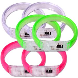 TE-Trend 6 Stück LED Armband Set Armbänder für Kinder Mitgebsel Kindergeburtstag Armreif Leuchtarmbänder 3-fach sortiert mehrfarbig