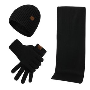 3-Teilige Winter-Mütze, wärmerer Schal, Touchscreen-Handschuhe für Männer&Frauen,Schwarz