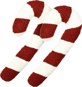 BELIANI Dekokissen 2er Set Weiß u. Rot Bouclé-Bezug mit Füllung Reißverschluss 25x55 cm Weihnachtsmotiv Zuckerstangen Wohnzimmer Deko