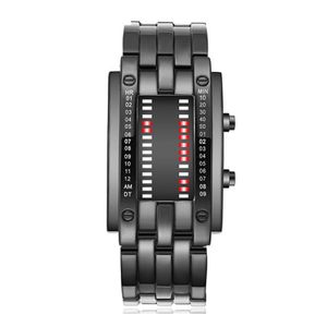 Binäre Uhr 30 Meter wasserdichte LED -Bildschirm Einstellbar binär bequem zu tragen modischen Studenten Elektronische Uhr täglich Kleidung-Schwarz 1
