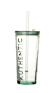 Glas to go authentic 500 ml mit Strohhalm - 100% recyceltes Glas - Trinkglas mit Deckel - Becher mit Trinkhalm - Reisebecher für Limonade, Smoothie & Eiskaffee : 1 Stück