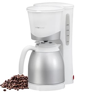 Clatronic KA 3327 Thermo-Kaffeeautomat für 8-10 Tassen Kaffee (ca. 1 Liter), Nachtropfsicherung, Wasserstandsanzeige, Weiß/Silber