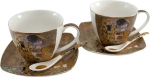 HOME ELEMENTS Porcelanowa filiżanka ze spodkiem 2 x 250 ml, Klimt Kiss, złota