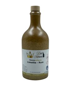 Sauna Aufguss Konzentrat Limette-Rum - 500ml in braun-christallener Steingutflasche mit Korkmündung