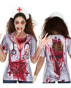 Zombie Nurse T-Shirt mit 3D Druck als Horror Krankenschwester Verkleidung für Halloween Größe: One Size
