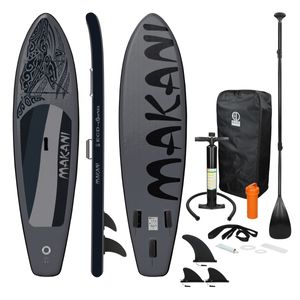 ECD Germany Aufblasbares Stand Up Paddle Board Makani | 320x82x15 cm | Schwarz | aus PVC | bis 150kg | Pumpe Tragetasche Zubehör | SUP Board Paddling Board Paddelboard Surfboard | verschiedene Farben
