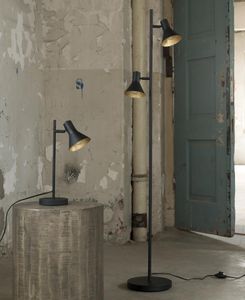 Stehlampe Industrial - 2 Lampen - Mattschwarz - Gold