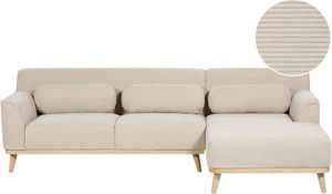 BELIANI Ecksofa Hellbeige Stoff Cord L-förmig 3-Sitzer Sofa mit Chaiselongue Linksseitig Wohnzimmermöbel Modern Wohnzimmer Ausstattung Wohnecke