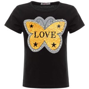 BEZLIT Mädchen Wende Pailletten T-Shirt mit Schmetterling und Kunstperlen Schwarz 116