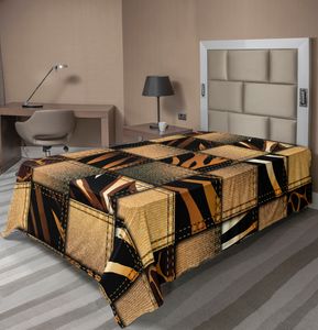 ABAKUHAUS Safari Bettlaken, Jeans Denim Patchwork in Safari Stil Wildnis stilisierte Design Kunstdruck, weiches bequemes oberes Bettlaken für ein dekoratives Bett 1 Stück 260 cm x 168 cm, Braun und Schwarz