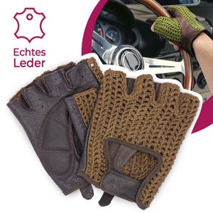 Autofahrer Handschuhe Retro Vintage Leder Fingerlose Fahrerhandschuhe Fahrrad Dunkelbraun