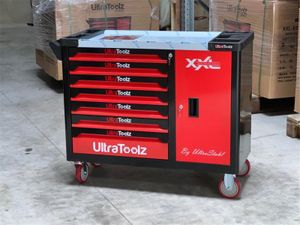 ULTRATOOLZ Werkstattwagen befüllt mit Werkzeug 6/7 mit großem Seitenfach - Chrom Vanadium Rot