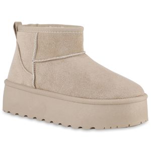 VAN HILL Damen Warm Gefütterte Plateau Boots Bequeme Profi-Sohle Schuhe 840733, Farbe: Beige, Größe: 39