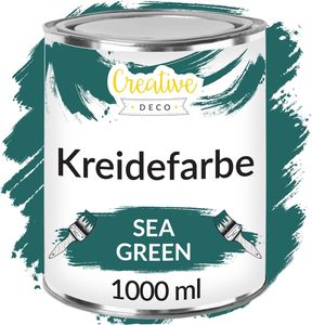 Creative Deco Meergrün Kreide-Farbe | 1000 ml-Dose | Kreidefarbe perfekt für Landhaus-Stil, Vintage-Stil, Decoupage, Möbel-Renovierung | Matt & abwaschbar | Wisch-Effekt und Gradient-Effekt möglich