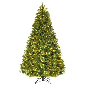 COSTWAY 240cm LED Künstlicher Weihnachtsbaum, Christbaum mit Klappsystem und Metallständer, Tannenbaum geschmückt, Kunstbaum Weihnachten ideal für Zuhause, Büro, Geschäfte und Hotels