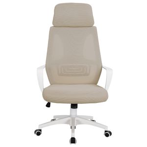 Bürostuhl mit Lordosenstütze im Netzstoff-Design Schreibtischstuhl mit Wippfunktion ergonomischer Drehstuhl mit einer verstellbaren atmungsaktiven Rückenlehne, Farbe:Weiß/Taupe