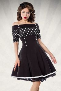 Belsira Damen Vintage Kleid Retro 50s 60s Rockabilly Sommerkleid Partykleid, Größe:M, Farbe:schwarz/weiß/dots