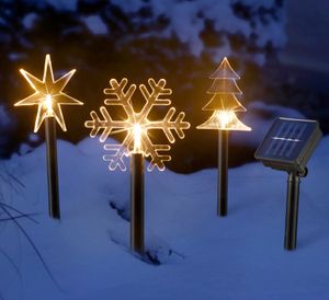 Solar-Gartenstecker mit warm-weißer Beleuchtung | Weihnachtsdeko für den Garten | Motive der Solarstecker: Stern, Tanne, Schneeflocke