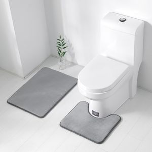 2 Stück rutschfeste Badematten Set atmungsaktivem Memory-Schaum Bad-Teppiche angenehm weiches Wasser saugfähig WC-Teppich+ Badvorleger (Grau)