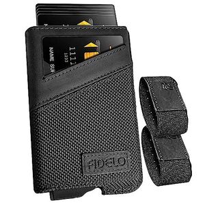 Fidelo Minimalist Wallet for Men-RFID Blocking Wallet Credit Card Holder. Slim Wallet for Men with 3K Carbon Fiber Removable Case and two Cash Band For Your Pop up Wallet-Black Nylon