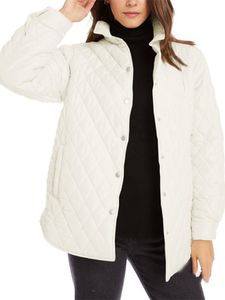 Damen Wintermantel Button Down Übergangsjacken Mantel Winter Warm Jacke Steppweste Weiß,Größe L