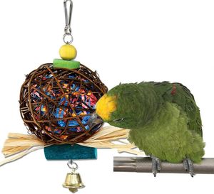 Vogel-Kauspielzeug aus natürlichem Rattan mit Papierstreifen für Papageien-Wellensittiche