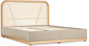 Japandi Doppelbett 200x200 cm - mit Bettkasten Stauraum & Lattenrost - Kopfteil aus Rattan - Skandinavisches & japanisches Design fürs Schlafzimmer - inkl. Lattenrost ohne Matratze