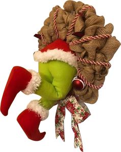 Clevoers Grinch-Weihnachtskranz, Türkranz, Weihnachtsdeko-Kranz, Weihnachtsbaumschmuck, Grinch-gefüllte elfenbeinfarbene Beine im Weihnachtskranz für Kamin, Autotür, Party, Heimdekoration