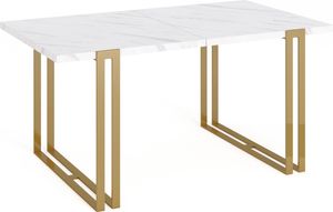 Ausziehbarer Esstisch Weiß - Tisch im Loft-Stil mit Metallbeinen - Industrietisch für das Wohnzimmer - Spacesaver - 160 / 260 cm - Marmor Weiss - Goldene Beine