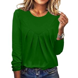 Damen Langarmshirts Baumwolle Tunika Bluse Herbst Basis Shirt Lässig Rundhals Oberteile Grün,Größe:L