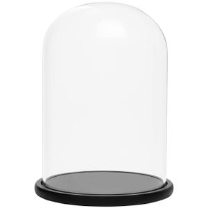 Belle Vous Glas Glocke Glaskuppel Groß mit Holzboden Schwarz – 30cm Dekorative Glashaube als Tischdeko, Deko Glas Kuppel Transparent Glasglocke, Glass