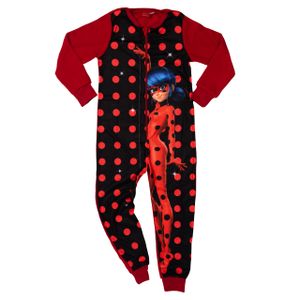 Miraculous Jumpsuit für Mädchen Overall Pyjama Schlafanzug Kinder Rot/Schwarz, Größe:122-128