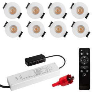 8er Set, S-Polylight® Mini LED Einbauspot Set in Weiß | Warmweiss 3.000K DIMMBAR IP65 FUNK 3W Einbaustrahler Terrassenbeleuchtung Bad Sauna